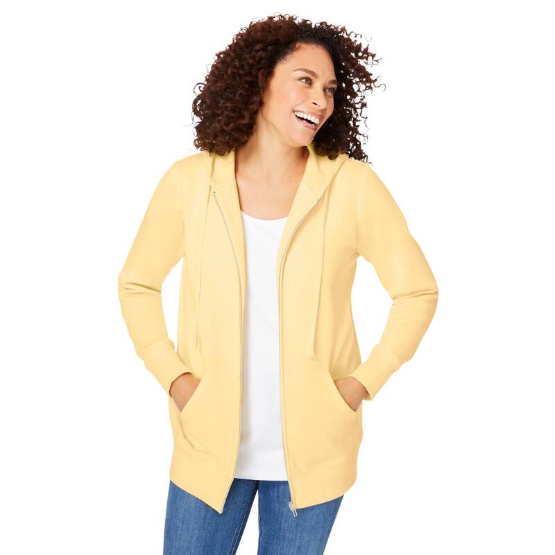 ウーマン ウィズイン レディース トップス Tシャツ プラスサイズ フリース パーカー Woman Within Plusize Better Fleece Zip-Front Hoodie Banana｜ReVida 店