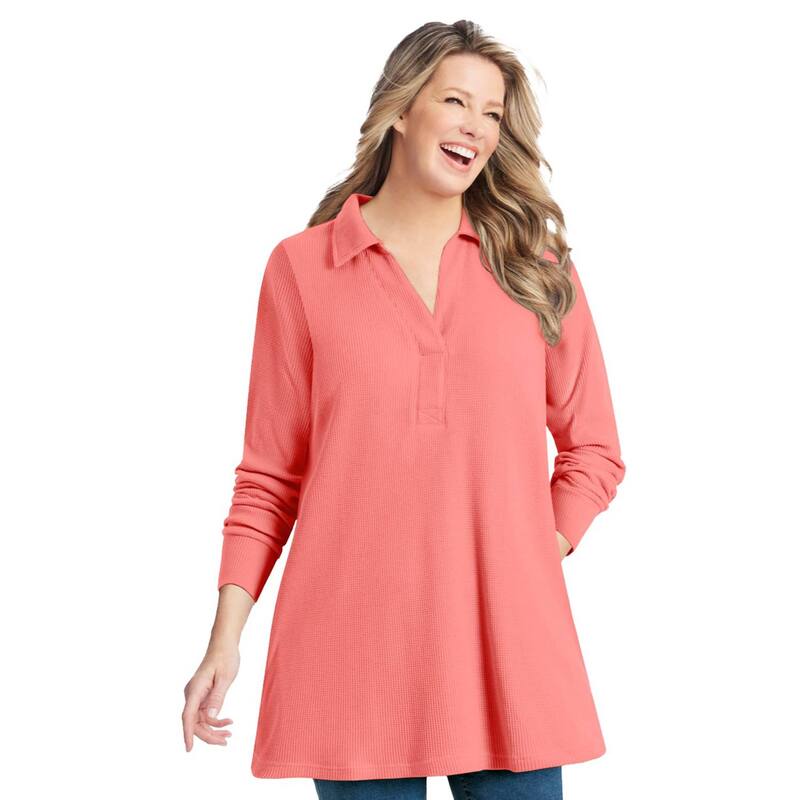 成人女性 ウィズはたご屋 レディース トップス プルオーバー つけ加える大きさ Woman Within Plusize Relaxed Waffle-Thermal Tunic Sweet Coral コーラル
