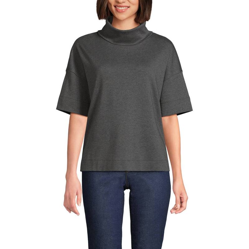 ランズエンド レディース トップス Tシャツ タートルネック Women's Lands' End Short Sleeve Supima Turtleneck Charcoal Heather チャコール