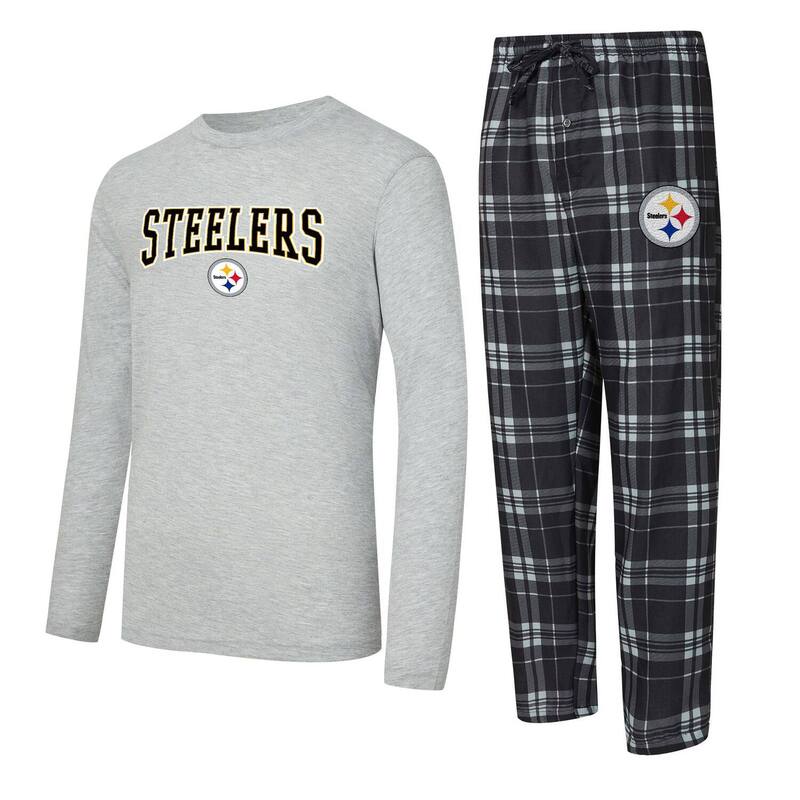 アンブランデッド レディース アンダーウェア ナイトウェア Tシャツ Unbranded Men's Conceptsport Black/Heather Gray Pittsburgh Steelers Regulate Long Sleeve T-Shirt and Plaid Pant Set Stl Black ブラック