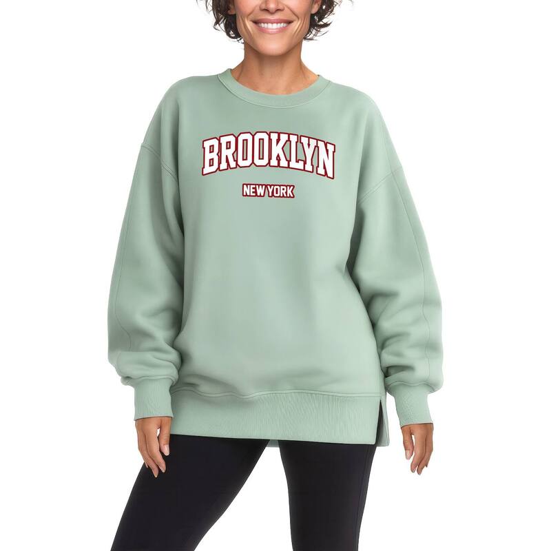 アニメキャラクター レディース トップス Tシャツ スウェット フリース Licensed Character Women's Brooklynew York Collegiate Oversized Fleece Crew Sweatshirt Seafoam｜ReVida 店
