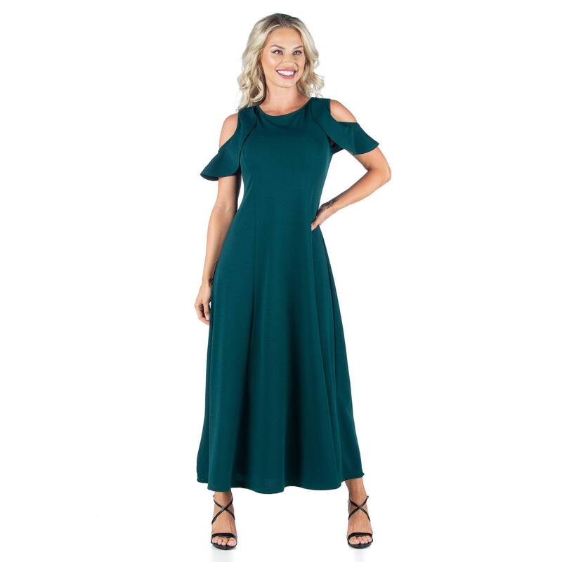 24 セブンコンフォート レディース トップス ワンピース A ライン フリル マキシ Women's 24seven Comfort Apparel Ruffled Cold Shoulder A-Line Maxi Dress Green グリーン|ReVida 店