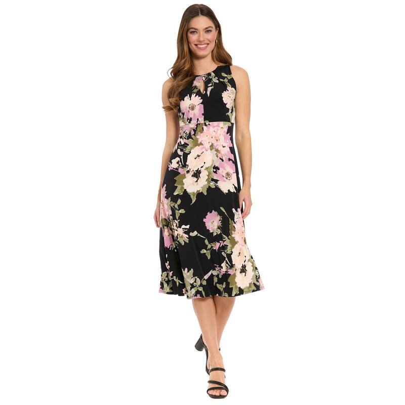 ロンドンタイムス レディース トップス ワンピース フラワー柄 プリント ミディ フラワー ホルター Women's London Times Halter Keyhole Floral Print Midi Dress Black Peach ブラック