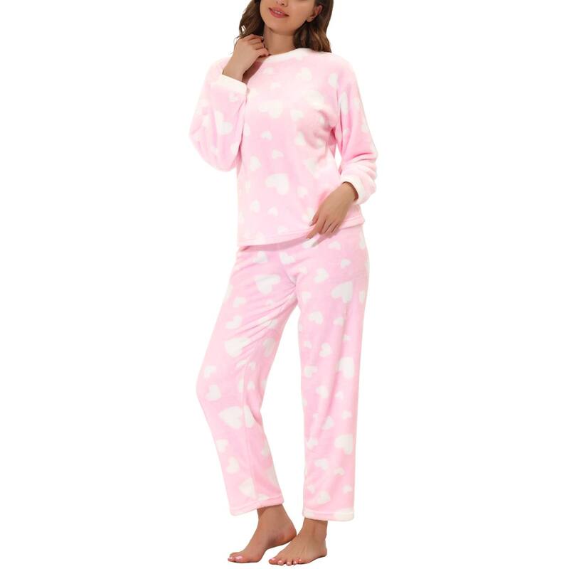cheibear レディース アンダー御召しもの ナイト爵御召しもの つけ加える大きさ ズボン下 フリース cheibear Women\u0027s Heart Star Warm Plush Fleece Top and Pants Pajamaset Pink さくら色