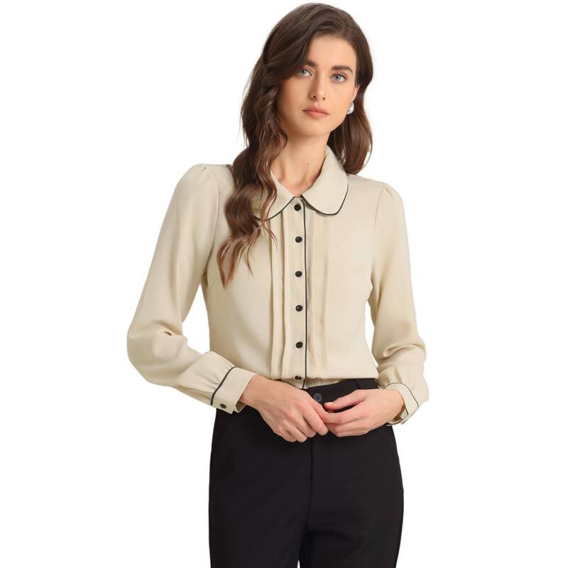 アレグラ ケー レディース トップス シャツ ボタンダウン ブラウス ALLEGRA K Women's Peter Pan Collar Work Blouse Button Down Shirt Light Khaki カーキ