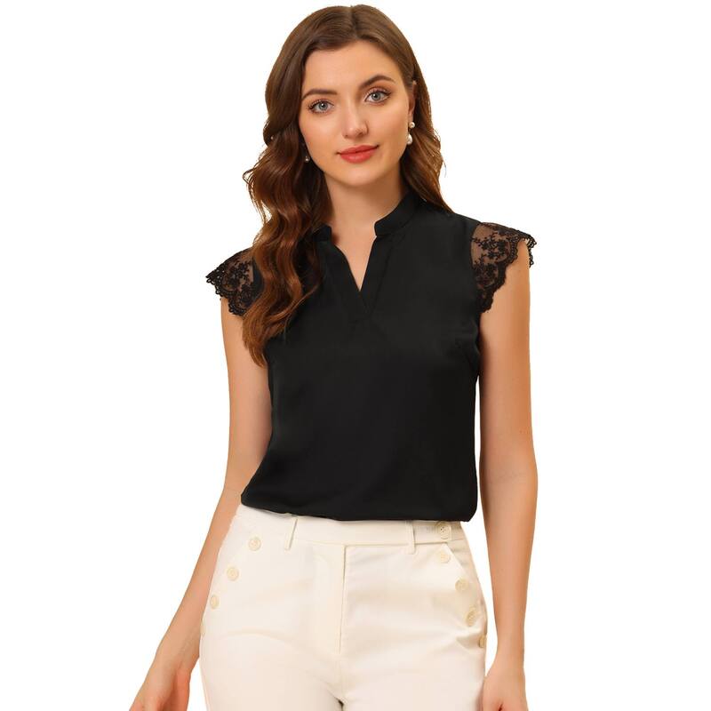 アレグラ ケー レディース トップス シャツ Vネック ノースリーブラウス ALLEGRA K Women's Work Office V Neck Sleeveless Basic Blouse Top Black ブラック