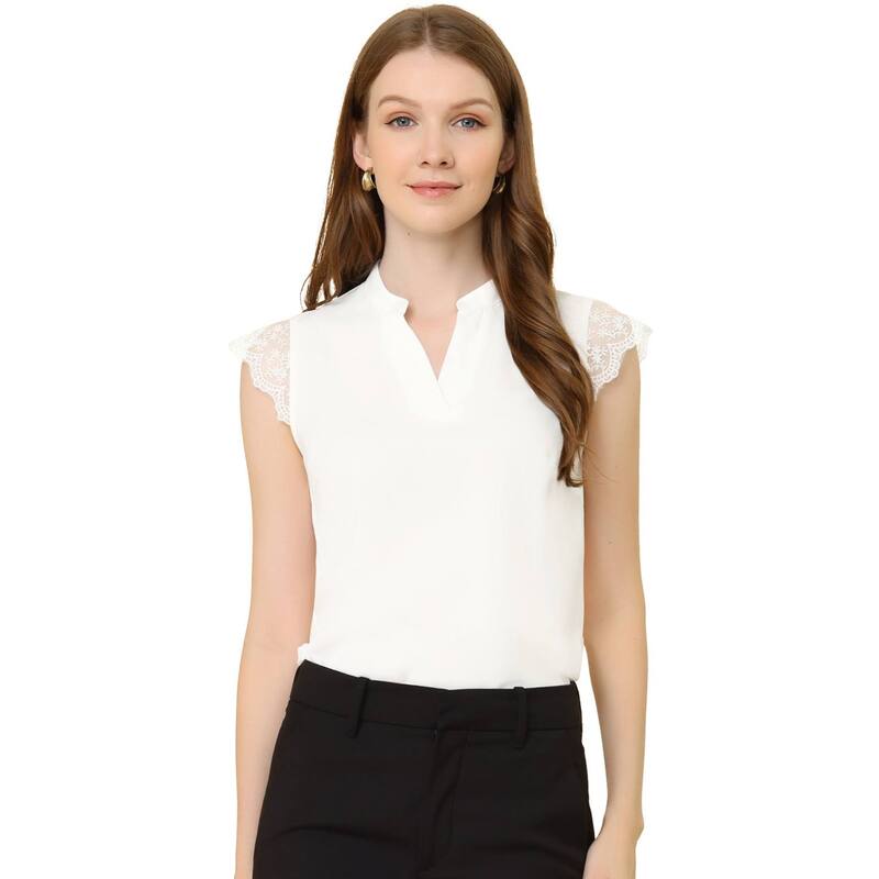 アレグラ ケー レディース トップス シャツ Vネック ノースリーブラウス ALLEGRA K Women's Work Office V Neck Sleeveless Basic Blouse Top White ホワイト