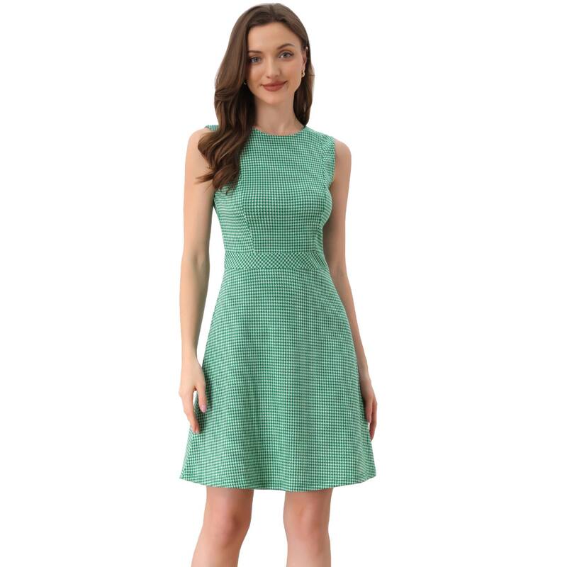 アレグラ ケー レディース トップス ワンピース ノースリーブ ALLEGRA K Women's Houndstooth Plaid Above Knee Sleeveless Fit and Flare Dress Green グリーン｜ReVida 店 12,760円