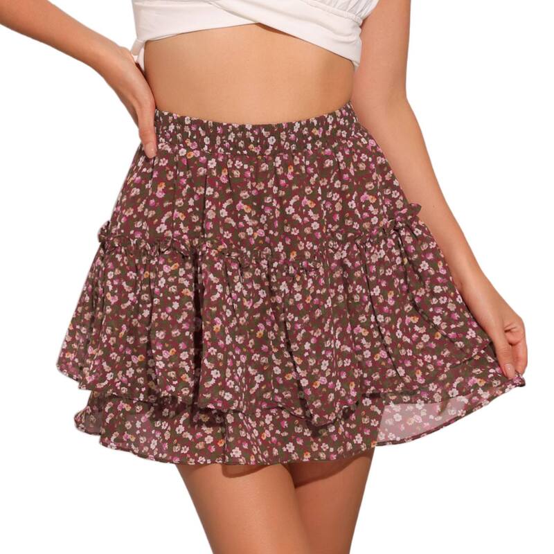 アレグラ ケー レディース ボトムスカート A ライン ハイウエスト フラワー柄 ミニ フラワー ALLEGRA K Women's Floral Elastic High Waist A-Line Mini Short Skirts Wine Red レッド