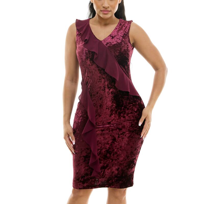 ニナレオナルド レディース トップス ワンピース Vネック ベルベット Women's Nina Leonard Velvet V-Neck Sheath Dress Deep Wine ワイン｜ReVida 店