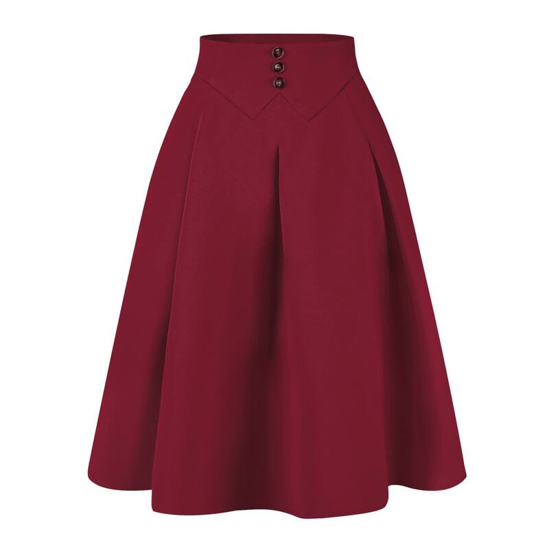 アレグラ ケー レディース ボトムスカート ハイウエスト プリーツ ミディ ALLEGRA K Pleated Midi Skirt for Women's Button Decor High Waist Casual Office Swing Skirts Burgundy バーガンディ