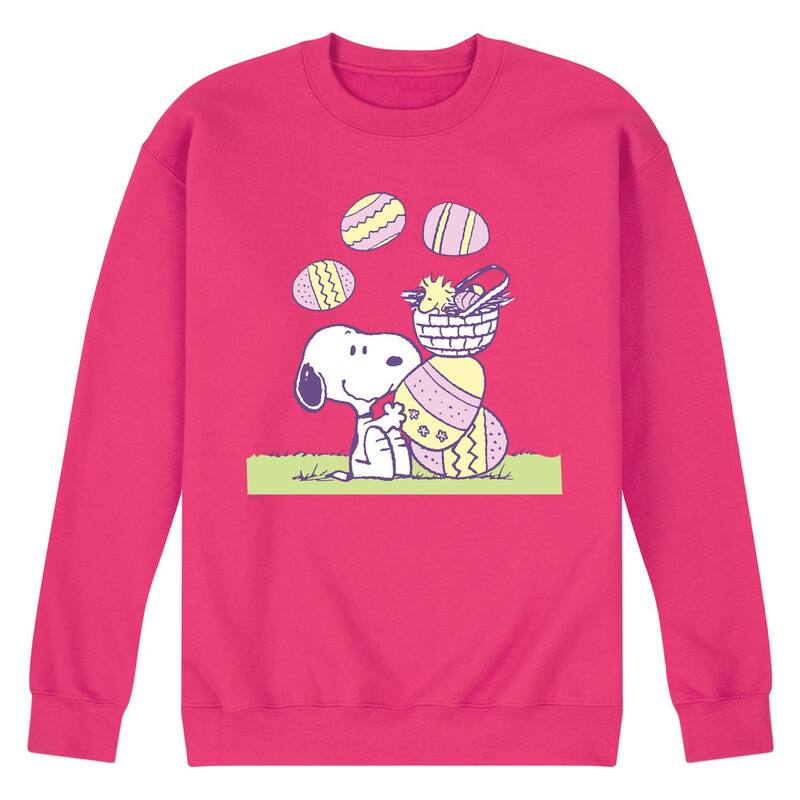 アニメキャラクター レディース トップス Tシャツ スウェット フリース Licensed Character Men's Peanuts Easter Comic Fleece Sweatshirt Magenta マゼンタ