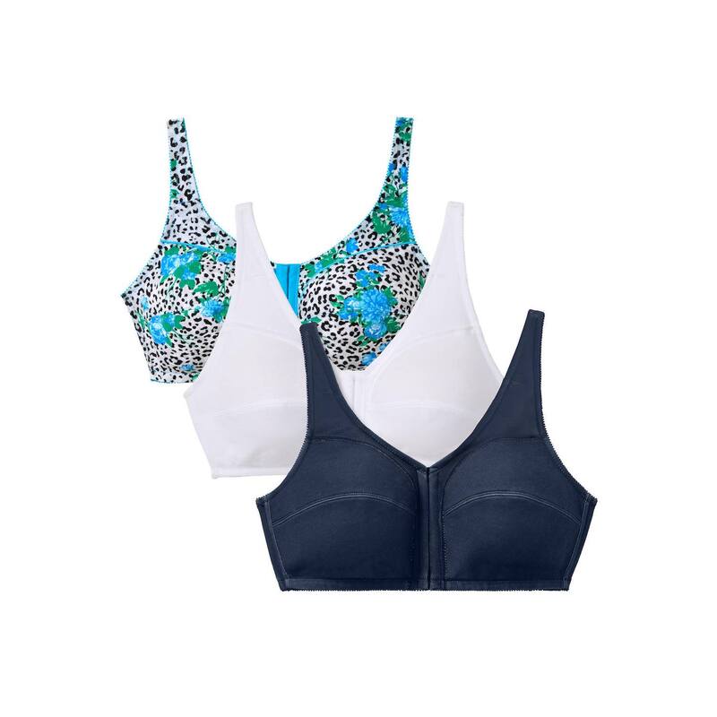 コンフォート チョイス レディース アンダーウェア ブラジャー プラスサイズ コットン Comfort Choice Women's Plusize 3-Pack Front-Close Cotton Wireless Bra Evening Blue Pack ブルー