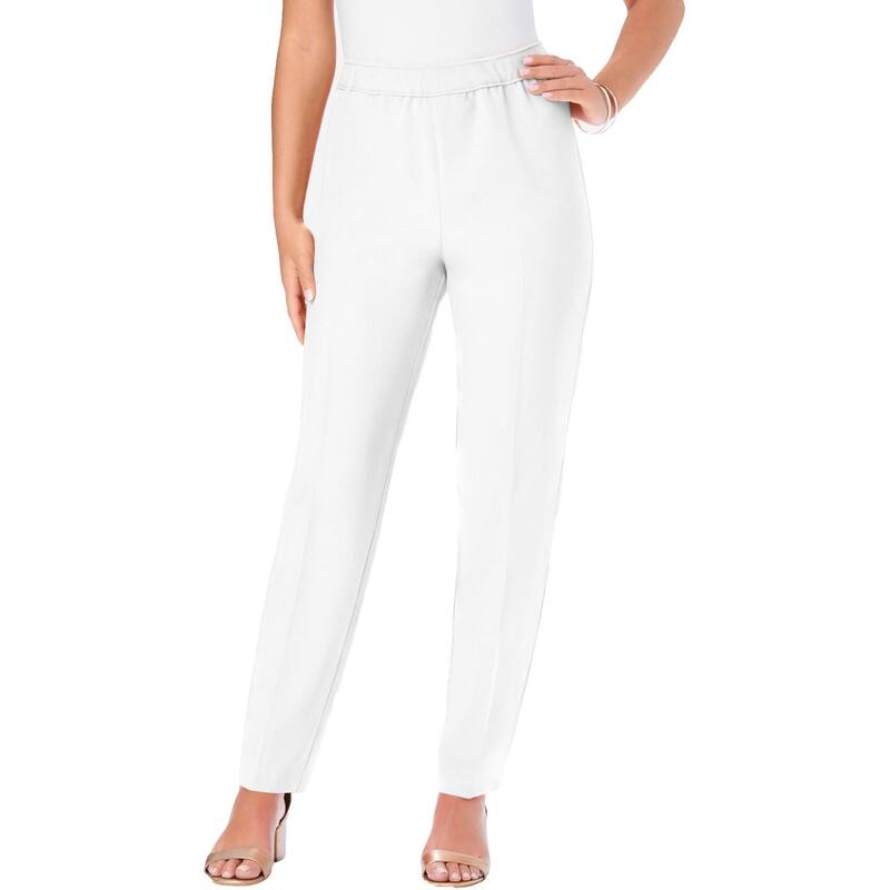 ロアマンズ レディース ボトムス カジュアルパンツ ストレート プラスサイズ プチ Roaman's Women's Plusize Petite Classic Bend Over Pant Woven Pull-On Straight Leg Pant White ホワイト|ReVida 店
