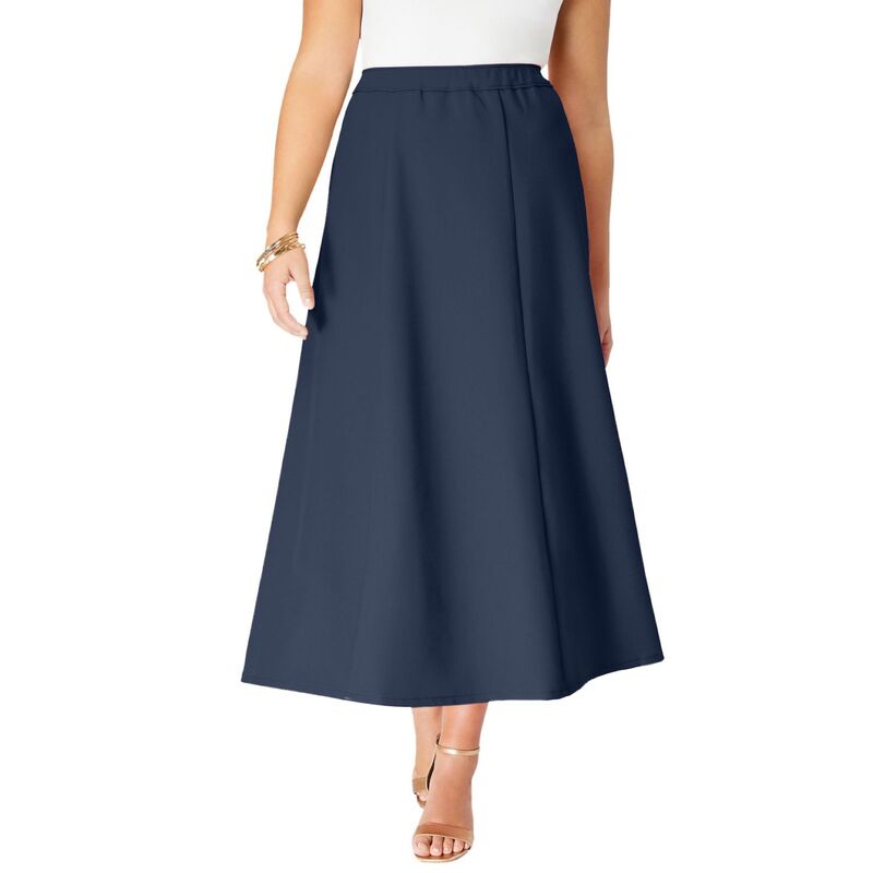 ロアマンズ レディース ボトムスカート A ライン プラスサイズ Roaman's Women's Plusize Bend Over A Line Skirt Navy ネイビー｜ReVida 店