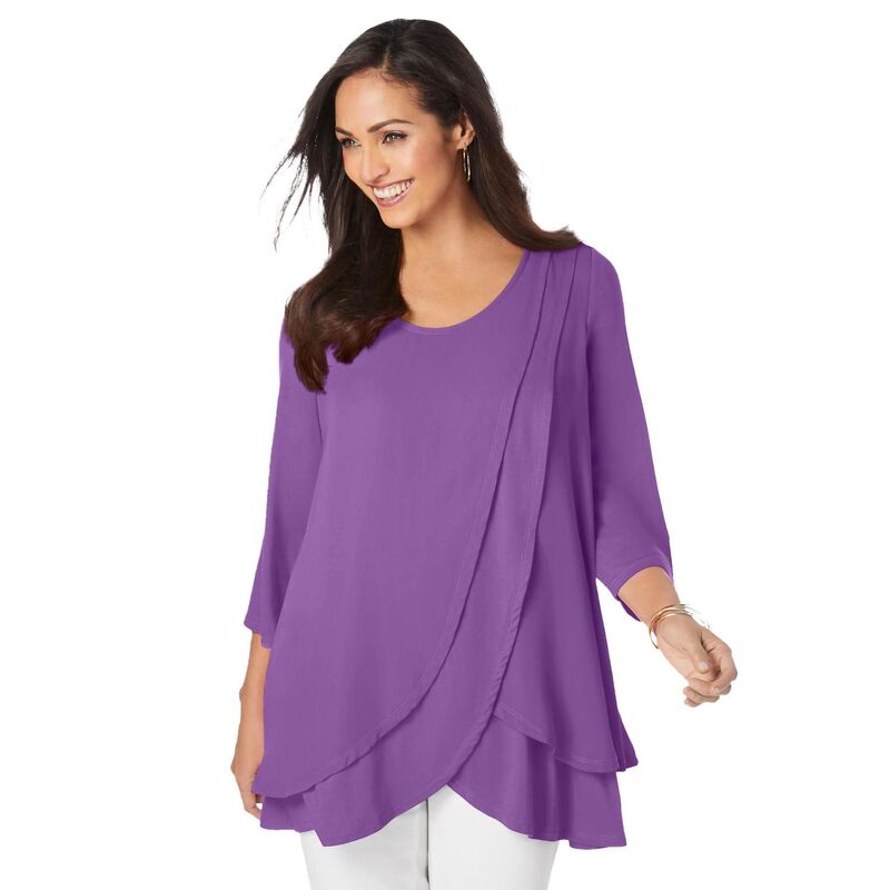 ジェシカ英国の首都 レディース トップス ティーシャツ 付け加える大いさ Jessica London Women\u0027s Plusize Double Layer Tunic Bright Violet 相撲取り草 レディースファッション-トップス-Tシャツ・カットソー