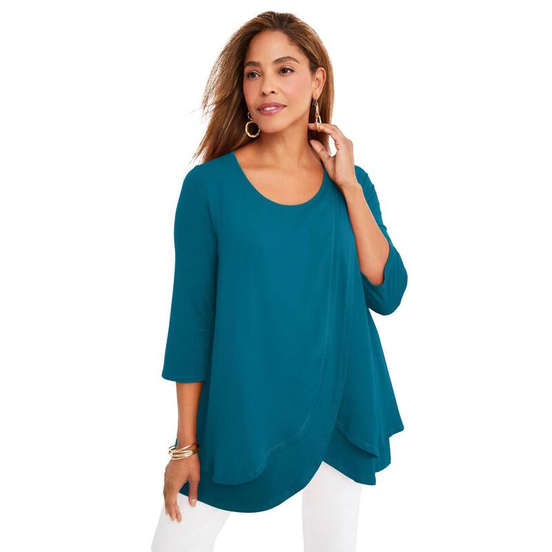 ジェシカロンドン レディース トップス Tシャツ プラスサイズ Jessica London Women's Plusize Double Layer Tunic Deep Teal ティール