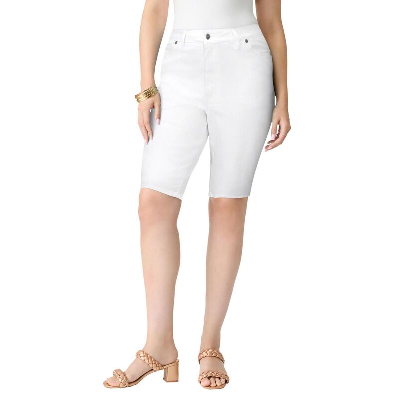 ロアマンズ レディース ボトムス ハーフパンツ・ショーツ プラスサイズ Roaman's Women's Plusize Classic Stretch Bermuda Short White Denim ホワイト｜ReVida 店
