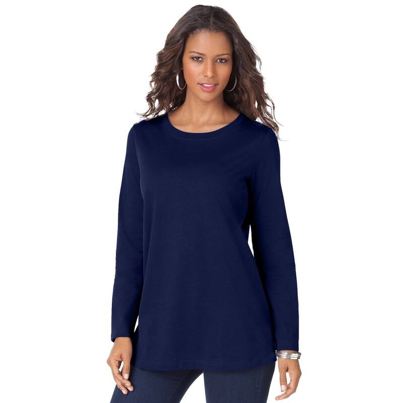 ロアマンズ レディース トップス Tシャツ クルーネック プラスサイズ コットン Roaman's Women's Plusize Cotton Ultimate Long Sleeve Crewneck Tee Navy ネイビー