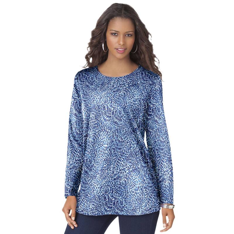 ロアマンズ レディース トップス Tシャツ クルーネック プラスサイズ コットン Roaman's Women's Plusize Cotton Ultimate Long Sleeve Crewneck Tee Sky Swirly Texture 8,736円