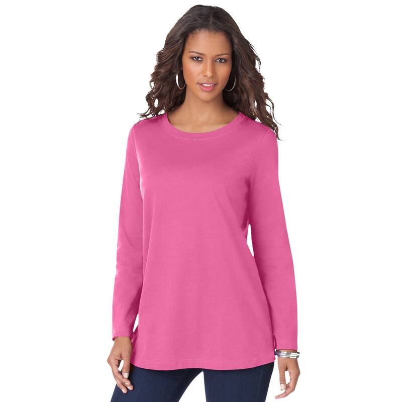 ロアマンズ レディース トップス Tシャツ クルーネック プラスサイズ コットン Roaman's Women's Plusize Cotton Ultimate Long Sleeve Crewneck Tee Vintage Rose
