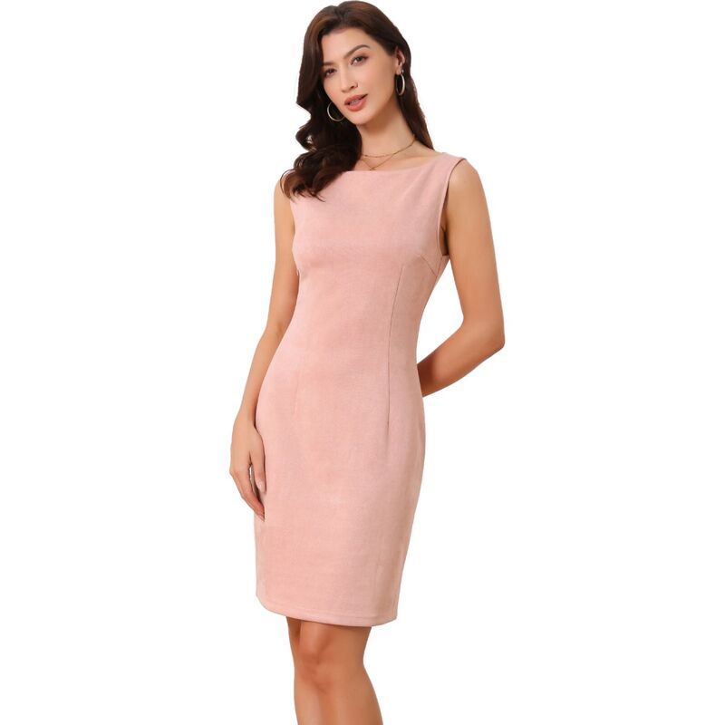 アレグラ ケー レディース トップス ワンピースエード ノースリーブ ALLEGRA K Faux Suede Dress for Women's Boat Neck Sleevelessheath Dresses Pink ピンク 10,570円