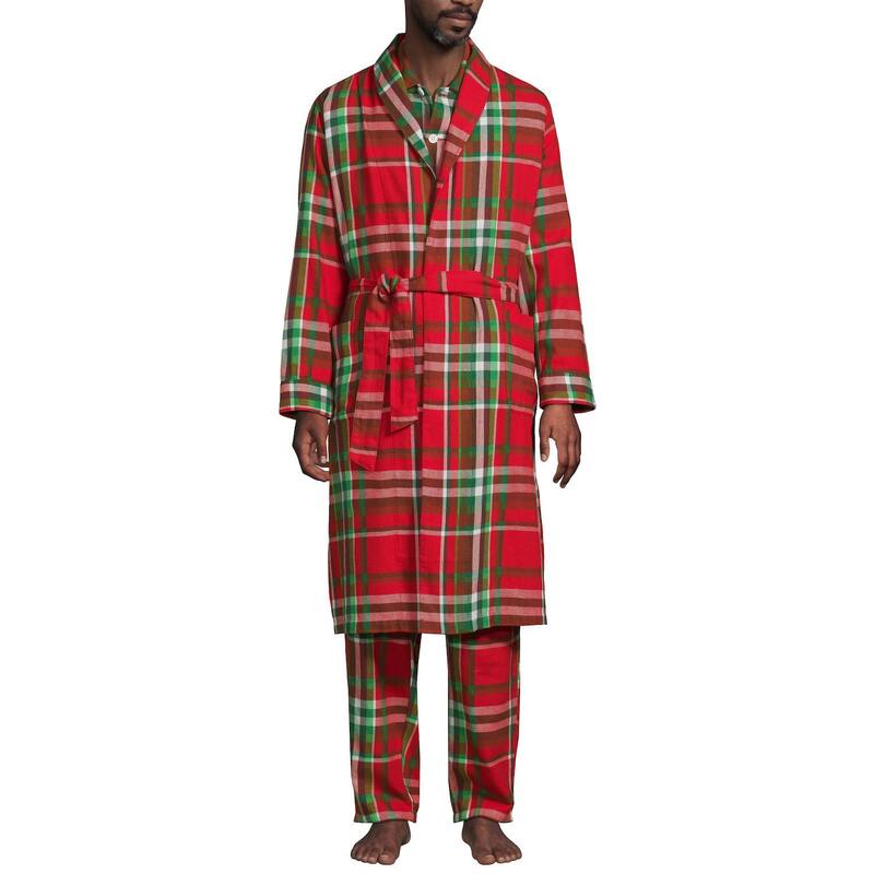 ランズエンド レディース アンダーウェア ナイトウェア Men's Lands' End Flannel 3-pc. Pajama Top & Bottom Set Red Emerald Plaid レッド 27,820円