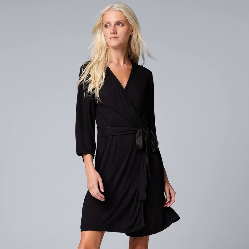 ヴェラウォン レディース アンダーウェア ナイトウェア Women'simply Vera Wang Basic Luxury Wrap Robe Black ブラック