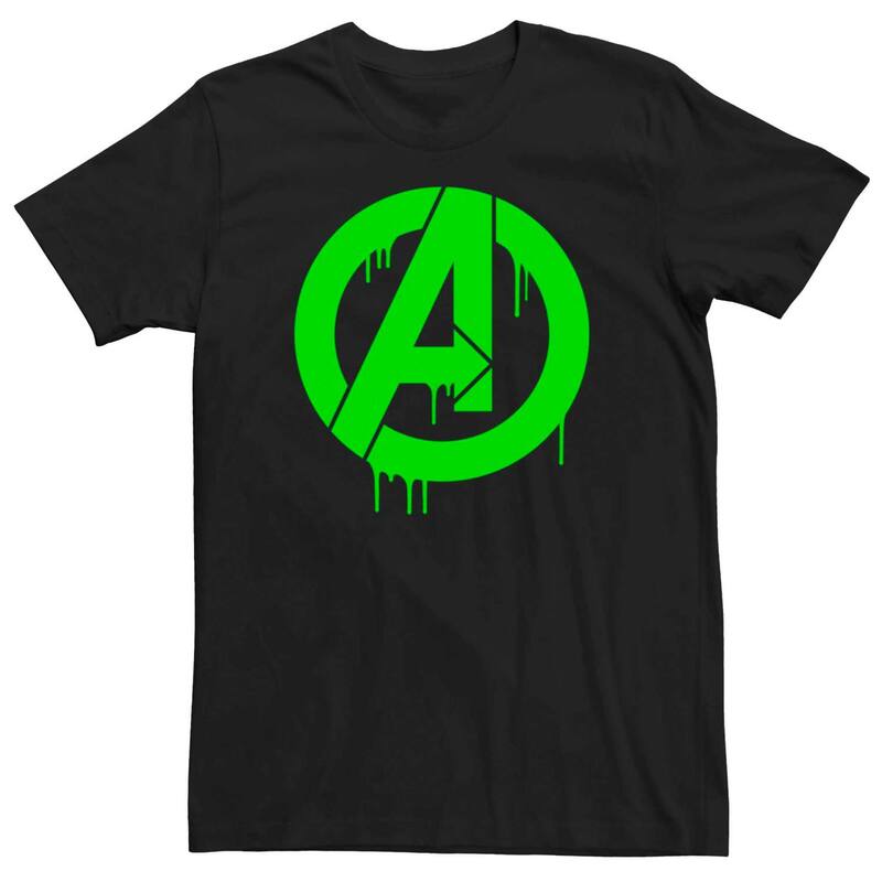 アニメキャラクター レディース トップス Tシャツ ロゴ Licensed Character Men's Marvel Avengers Green Dripping Logo Tee Black ブラック