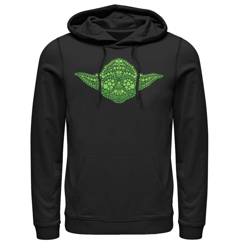 アニメキャラクター レディース トップス Tシャツ パーカー Licensed Character Men'star Wars Yoda Clover Face St Patrick's Day Hoodie Black ブラック