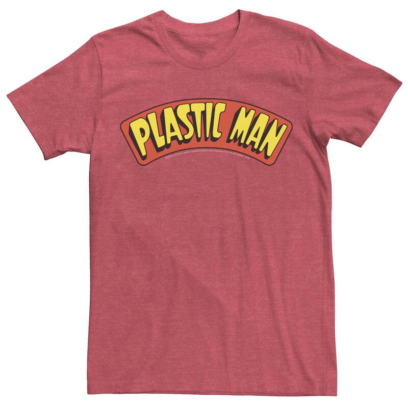 アニメキャラクター レディース トップス Tシャツ ロゴ Licensed Character Men's DComics Plastic Man Text Logo Poster Tee Red Heather ヘザー