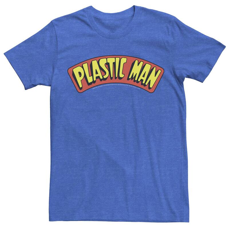 アニメキャラクター レディース トップス Tシャツ ロゴ Licensed Character Men's DComics Plastic Man Text Logo Poster Tee Royal Heather ヘザー