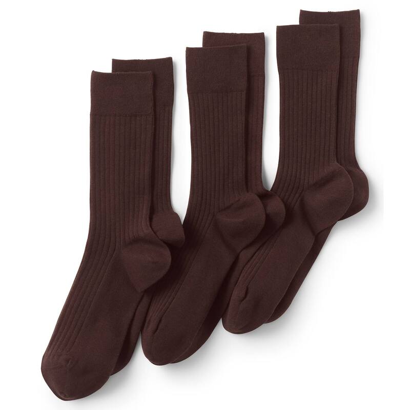ランズ挙げ句の果て レディース アンダーお召しもの ソックス 綿織物 Men\u0027s Lands\u0027 End Seamless-Toe Cotton 3-Pack Dressocks Rich Coffee 珈琲