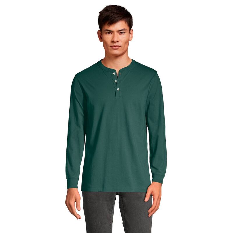 ランズエンド レディース トップス Tシャツ Men's Lands' End Super-T Henley Deep Woodland Green グリーン｜ReVida 店
