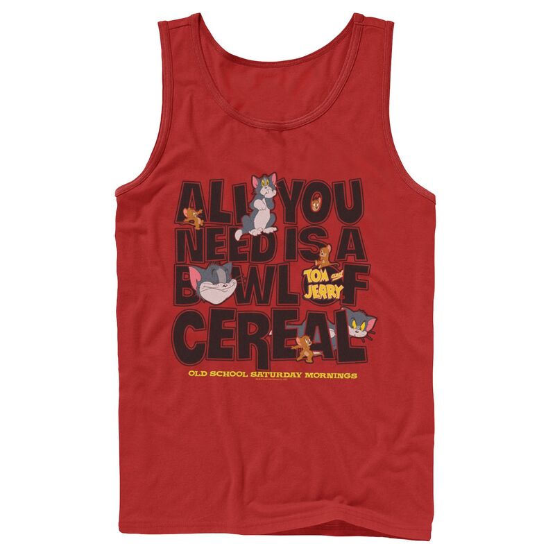 アニメキャラクター レディース トップス Tシャツ Licensed Character Men's Tom And Jerry All You Need Is A Bowl Of Cereal Tank Top Red レッド