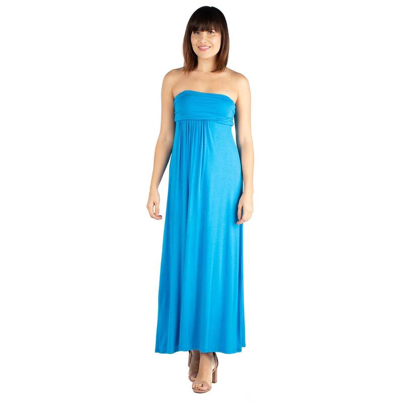24 セブンコンフォート レディース トップス ワンピース プリーツ ストラップレス マキシ Women's 24seven Comfort Apparel Strapless Loose Fit Pleated Maxi Dress Turquoise ターコイズ