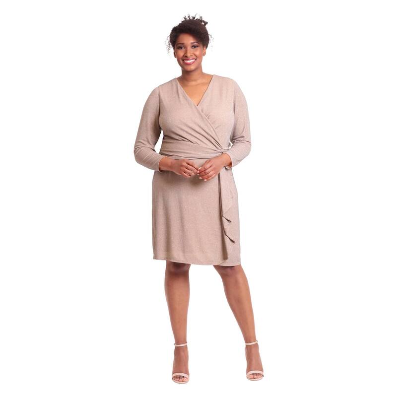 英国の首都タイムス レディース トップス 衣装 つけ加える大きさ Plusize London Timeshirred Surplice Side Flounce Long Sleeve Dress Beige ベージュ