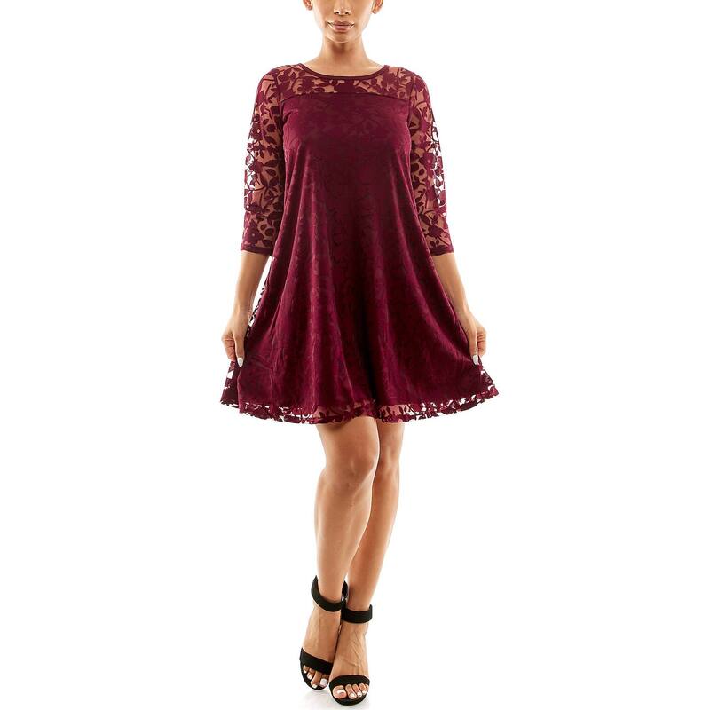ニナレオナルド レディース トップス ワンピース Women's Nina Leonard Burnoutrapeze Dress Deep Wine ワイン