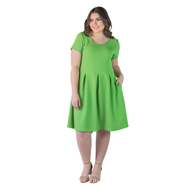 24 セブンコンフォート レディース トップス ワンピース プラスサイズ プリーツ ミディ Plusize 24Seven Comfort Apparel Pleated Pocket Midi Dress Kiwi｜ReVida 店
