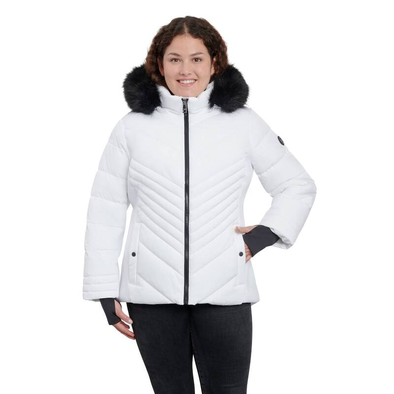 ロンドンフォグ レディース アウター 上衣・上衣 つけ加える大きさ Plusize London Fog Faux-Fur Hood Active Puffer Jacket White 白いこと