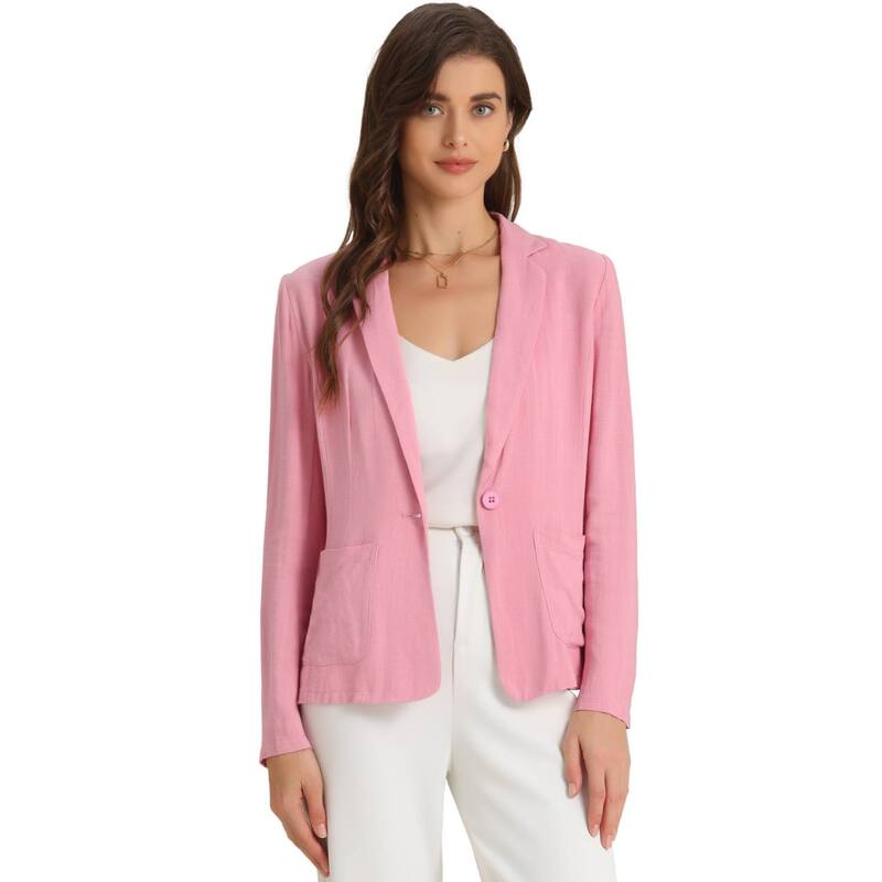 アレグラ ケー レディース アウター ジャケット・ブルゾン ブレザー リネン ALLEGRA K Linen Blazer For Womenotch Lapel One Button Casual Suit Jackets Pink ピンク|ReVida 店