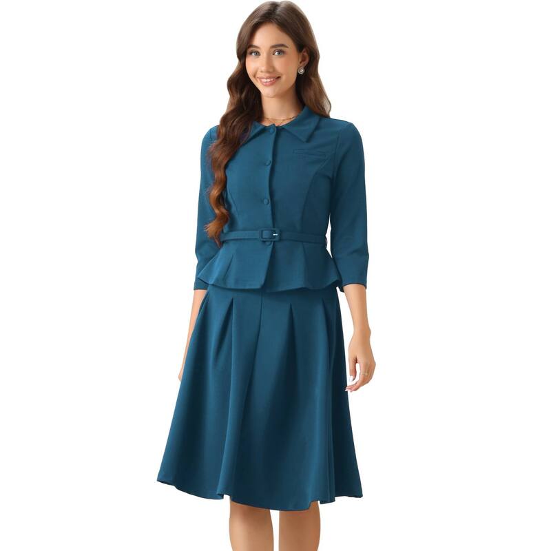 アレグラ ケー レディース アウター ジャケット・ブルゾン プリーツ スカート ブレザー ALLEGRA K Businesskirt Suit Sets For Women's 2 Piece Outfits Office Long Sleeve Blazer Jacket Pleated Skirts Lake Blue ブルー 16,635円