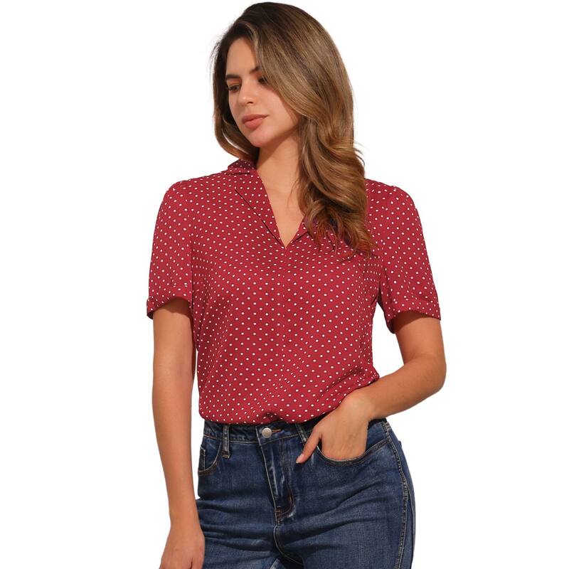 アレグラ ケー レディース トップス シャツ Vネック フラワー柄 プリント ブラウス フラワー ALLEGRA K Women's V Neck Tops Elegant Casual Cherry Floral Print Notch Lapel Short Sleeve Blouse Red レッド 7,796円