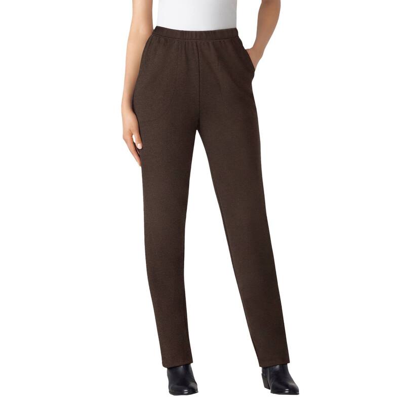 ウーマン ウィズイン レディース ボトムス カジュアルパンツ プラスサイズ トール ニット Woman Within Plusize Tall Straight-Leg Stretch Ponte-Knit Pull-On Pants Chocolate チョコレート