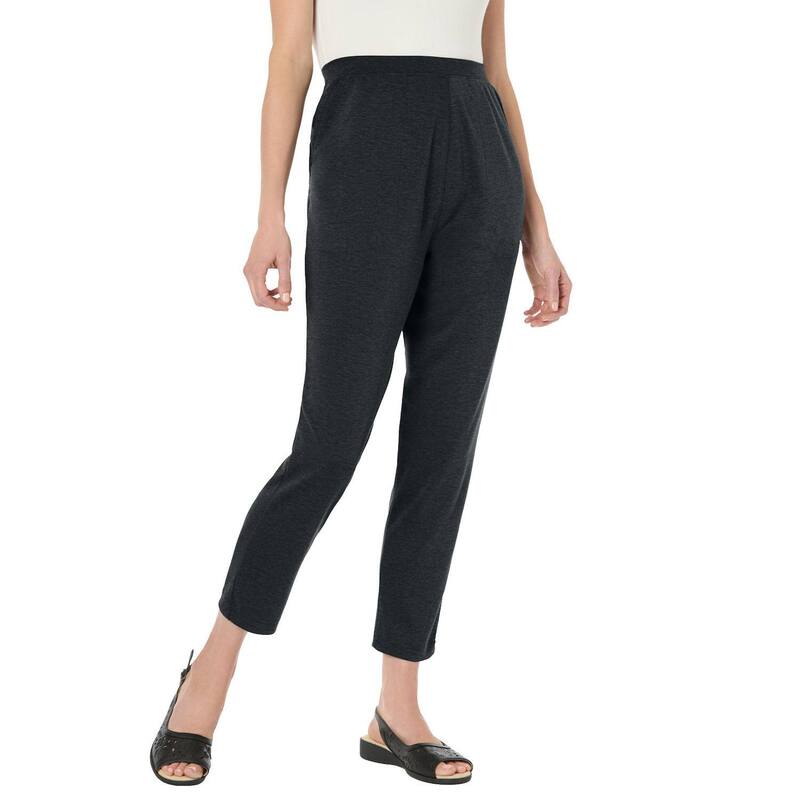 ウーマン ウィズイン レディース ボトムス カジュアルパンツ プラスサイズ トール ニット Woman Within Plusize Tall Straight-Leg Stretch Ponte-Knit Pull-On Pants Heather Charcoal チャコール 8,861円