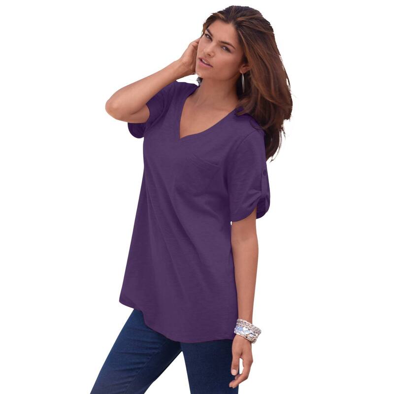 ロアマンズ レディース トップス Tシャツ Vネック プラスサイズ Roaman's Women's Plusize Slub V-Neck Boyfriend Tunic Top Midnight Violet バイオレット