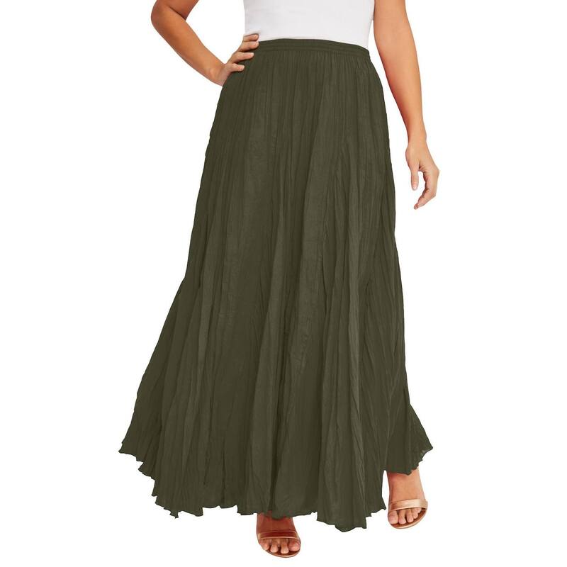 ジェシカロンドン レディース ボトムスカート プラスサイズ マキシ Jessica London Women's Plusize Flowing Crinkled Maxi Skirt Dark Olive Green グリーン｜ReVida 店
