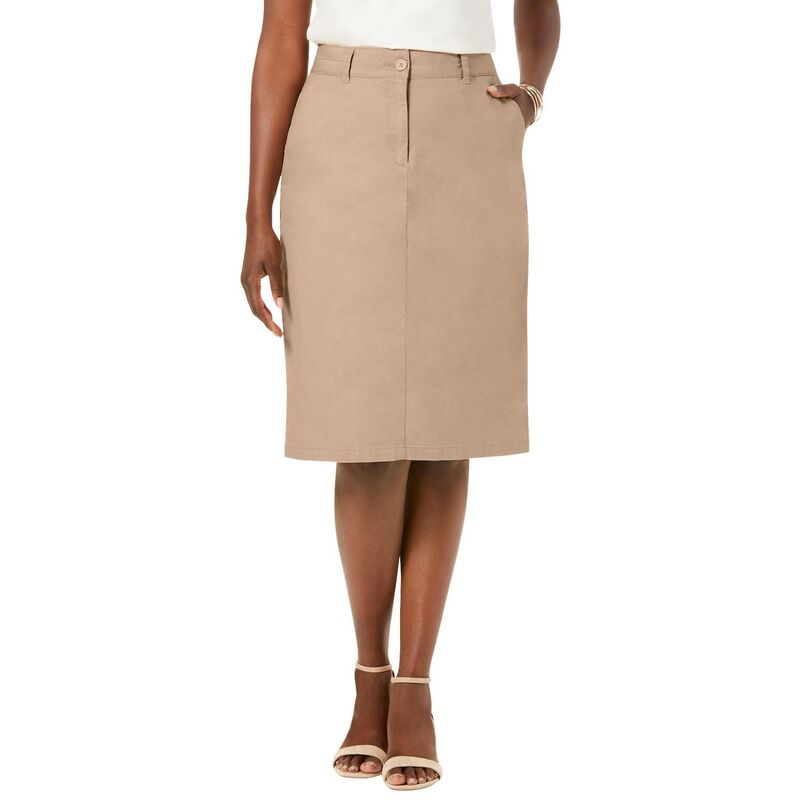 ジェシカロンドン レディース ボトムスカート プラスサイズ コットン Jessica London Women's Plusize Stretch Cotton Chino Skirt New Khaki カーキ｜ReVida 店