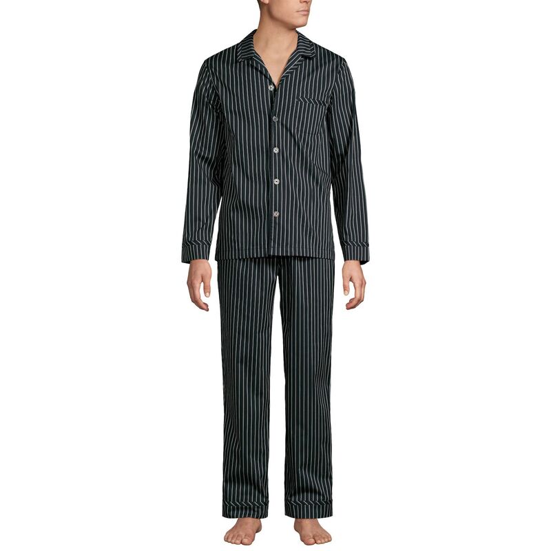 ランズ挙げ句の果て レディース アンダーお召しもの ナイト爵お召しもの Men\u0027s Lands\u0027 End Temperaturegulating Pajama Top \u0026 Bottom Set Black Gray Stripe 黒いこと