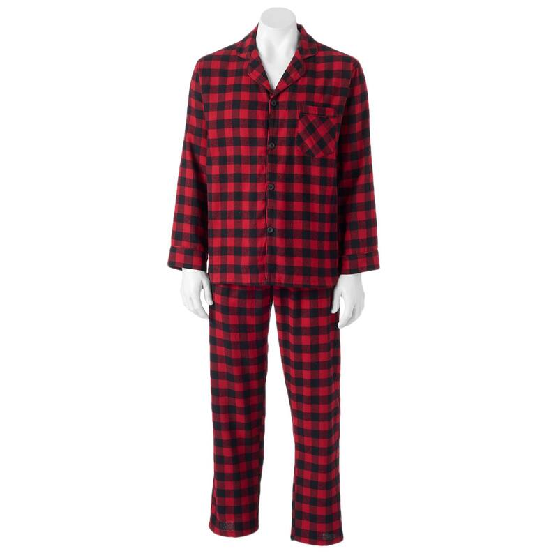 ヘインズ レディース アンダーウェア ナイトウェア トール Big & Tall Hanes Plaid Flannel Pajama Set Red Black ブラック